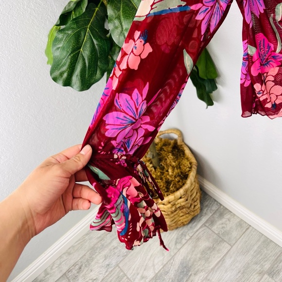 NWT Free People Of Paradise Floral Bell Sleeve Sheer Blouse - Picture 4 of 7